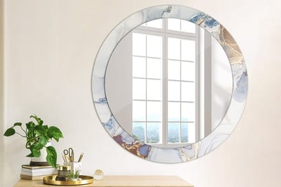 Wallfluent Bedrukte Ronde Spiegel - Ronde Spiegel Met Print Abstracte Kunst - 80 cm / 66 cm - Blauw - Blauw Ronde Wandspiegel Met Print - Slaapkamerspiegel - Badkamerspiegel - Gang - Kleedkamer - Montageset