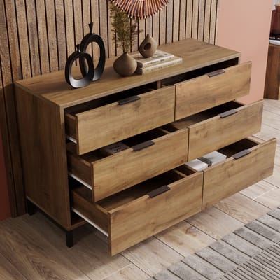 STILVORA Dressoir - 6 Lades Multifunctioneel Opbergmeubel - Ruime Laden - Voor Woonkamer Slaapkamer Hal En Eetkamer - Spaanplaat - 120 x 40 x 76 cm - Bruin