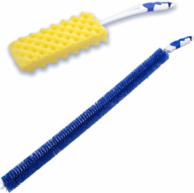 2- Delige verwarming/radiator schoonmaakset - flexibel - blauw - schuimborstel - Radiator borstel 60 cm