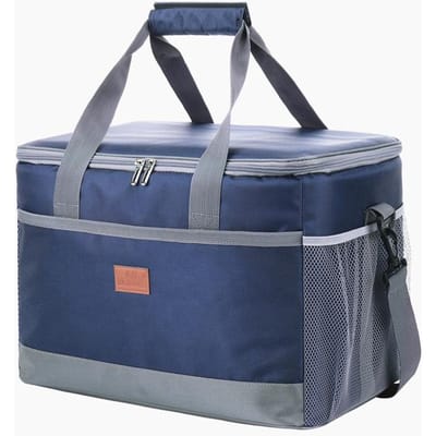 Sac isotherme pliable de grande capacité de 35 L pour pique-nique, déjeuner, voyage, camping, barbecue, fête de famille bleu foncé