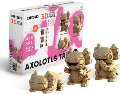 CARTONIC-3D PUZZLE -3IN1 AXOLOTLS TRIO- puzzelen karton 3D DIY Creatief Speelgoed Decoratie Interieur Cadeau Ecologisch Voor kinderen en volwassenen