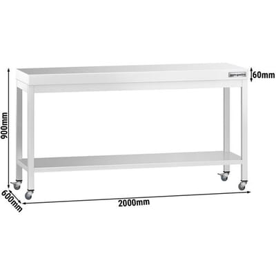 GGM Gastro Edelstahl Arbeitstisch PREMIUM - 2000x600mm - mit Grundboden & Rollen