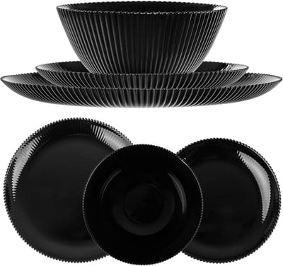 KADAX servies voor 1 persoon, 3-delig, zwart servies van opaalglas met soepkommen, dinerborden en dessertborden, vaatwasmachinebestendig (zwart XL)