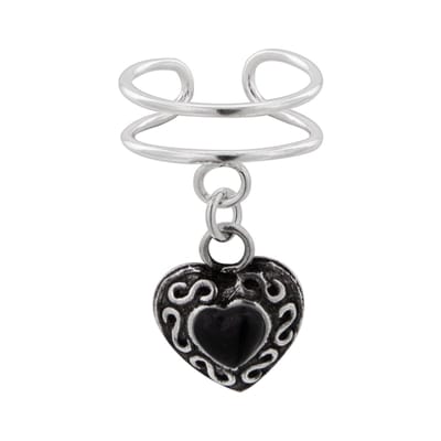 WeLoveSilver - Ear cuff - Zilver - Hart met onyx hanger