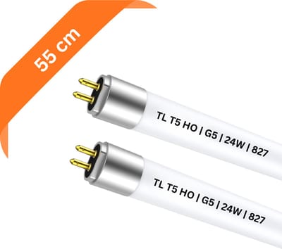 2x T5 TL buis 55 cm – 827 Warm Wit 2700K – 24W – G5 fitting – 1752 lumen - Ø 1.6 cm