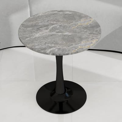 Wishdor - Ronde Tafel - Hoge Poten En Strakke Lijnen - Veelzijdig In Gebruik Met Verfijnde Uitstraling - Modern Minimalistisch Ontwerp - Voor Woonkamer Of Eethoek - Imitatiemarmer - Zwart En Grijs