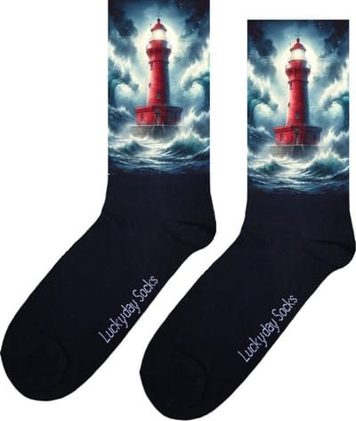 Vuurtoren - Opkikker - Grappige sokken - Valentijn cadeau - Verjaardag cadeau - Kerst cadeau - Grappige sokken - Leuke sokken - Vrolijke sokken - Kerst sokken - Licht - Zee - Storm - Varen - Vaderdag - Moederdag - Socks maken Happy - 37-44