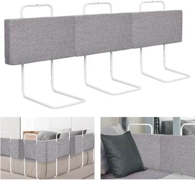 Bedhekje - Verstelbaar - Bedhek - 3x60cm(180CM) Bedhek Babybed - Valbeveiliging - 5-niveaus Hoogteverstelbaar Valveilig Bedhek - Kinderbedhek voor Gezinsbed en Kinderbed - Grijs