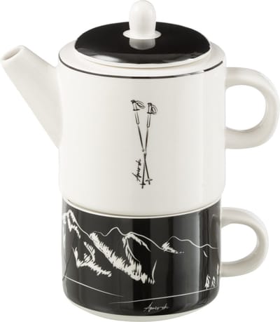 J-Line theepot + tas - keramiek - zwart/wit - giftbox