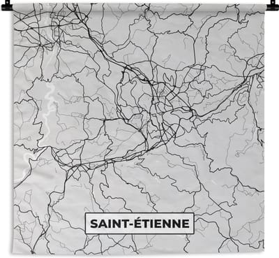Wandkleed - Wanddoek - Frankrijk - Saint-Étienne - Stadskaart - Plattegrond - Kaart - 180x180 cm - Wandtapijt