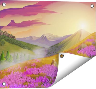 Gards Tuinposter Lavendel Bloemen in de Bergen - Abstract - 50x40 cm - Tuindoek - Tuindecoratie - Wanddecoratie buiten - Tuinschilderij