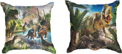 Ulticool Kussenhoes – Dinosaurus Groep T – Rex – Set van 2 Kussens – Exclusief Kussenvulling – Sierkussens 45x45 cm – Sierkussenhoes Kussentjes Bank Decoratie Slaapkamer Kinderkamer Dino Groen