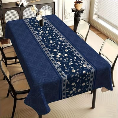 Chinese Stijl Bloemen Marineblauw Rechthoekig Tafelkleed voor Tafeldecoratie Herbruikbaar Boerderij Keuken Eettafelkleed Feestdecoratie 100x160cm
