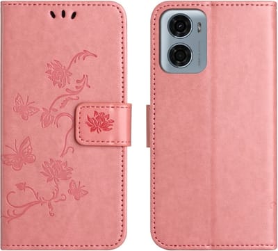 Coverup Hoesje - Geschikt voor Motorola Moto G05 / E15 Hoesje - Coverup Bloemen & Vlinders Book Case - Roze
