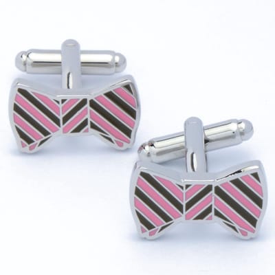 Manchetknopen - Strikje Bowtie Roze met Zwart