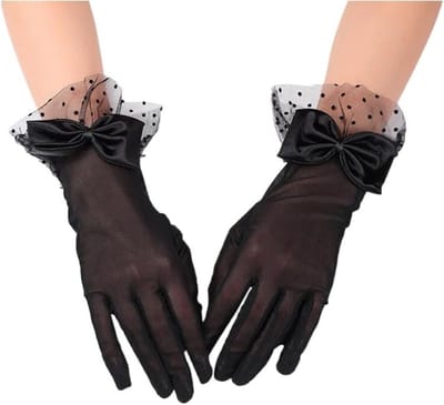 Elegante zwarte kanten handschoenen voor dames, bruidshandschoenen, nethandschoenen en tule accessoires