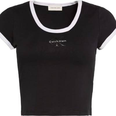 Calvin Klein Ss Monologo Scoop Neck Top Black Maat: S | Tops Outlet | Dames | Zwart