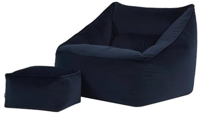 Zitbalstoel met Hocker - Donkerblauw Velours, Perfect voor Woonkamer en Slaapkamer