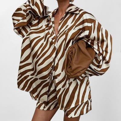 Lente Dames Shirt Top Shorts Print Mode Casual Shirt Tweedelige Set S