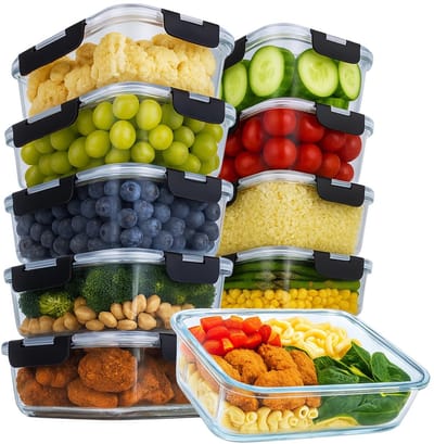 Dailygoods- Vershouddozen met deksel - 10 stuks - Glazen vershouddozen - Luchtdicht - Vriezer/magnetron/ovenbestendig - BPA-vrij - Duurzaam borosilicaatglas - Maaltijdcontainers