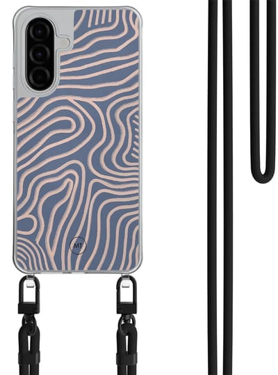 Hoesje met koord geschikt voor Samsung Galaxy A26 - Flowing lines - Inclusief Zwart koord - Crossbody beschermhoes - Transparant, Paars - Mooie Telefoonhoesjes