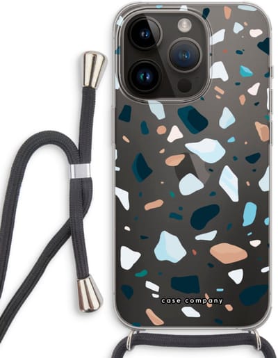 Case Company® - Hoesje met koord geschikt voor iPhone 14 Pro hoesje met Koord - Terrazzo N°13 - Telefoonhoesje met Zwart Koord - Bescherming aan alle Kanten en Over de Schermrand