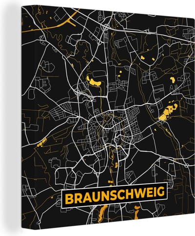 Canvas Schilderij Braunschweig - Stadskaart - Plattegrond - Goud - Kaart - Duitsland - 20x20 cm - Wanddecoratie