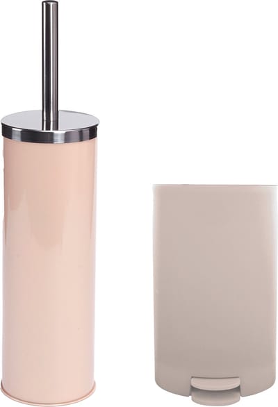 MSV Toiletborstel in houder/pedaalemmer set Napoli - metaal/kunststof - taupe/beige