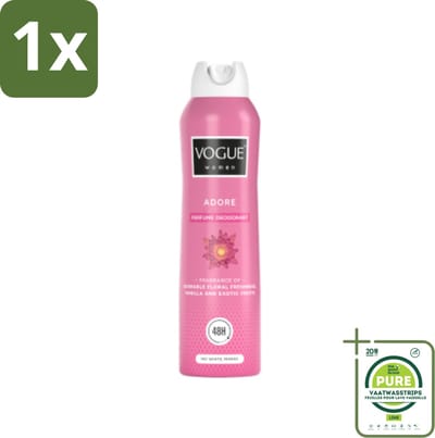 1 x Vogue Adore Parfum Deodorant 150 ml - Parfum Deodorant - 24 Uur Bescherming - Bloemige Geur - Tropisch Fruit - Amber En Vanille