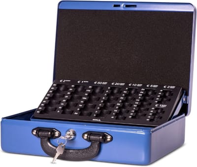 Geldcassette Met Inzet - Kleine Kluis - Geld Opslag - Veilig Cilinderslot - 30x24x9cm - Blauw
