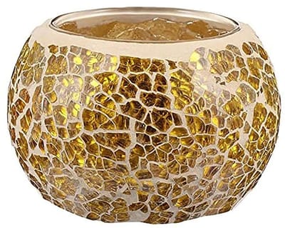 Allecto - Geurkaarsenhouder - Mozaïek glas - Romantische theelichthouder - Goud - Aromatherapie - Feestdecoratie - Geen kaarsen