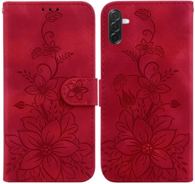 BoekCover Etui Hoes geschikt voor Samsung Galaxy A37 - A36 - A56 - Rood - Lelie - Reliëf