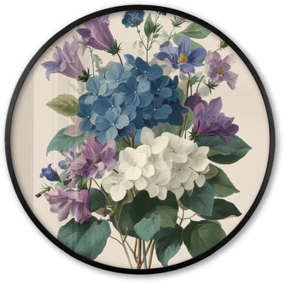 Poster in lijst Rond - Fotolijst 60x60 cm - Posters - Bloemen - Gedetailleerd - Rust - Realistisch - Ronde posterlijst zwart - Decoratie - Wanddecoratie woonkamer - Muurdecoratie slaapkamer
