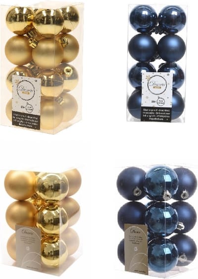 Kerstversiering kunststof kerstballen kleuren mix donkerblauw/goud 4 en 6 cm pakket van 80x stuks