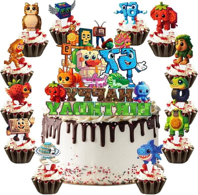 13-delige set Italiaanse brain red cake decoratie voor jongens en meisjes - Happy Birthday cake topper en cupcakes versiering