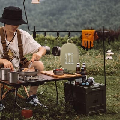 Draagbare Organisatietas voor Camping Kookgerei en Bestek - Ideaal voor Picknicks, Barbecues en Buitenactiviteiten, Lege Tas in Khaki