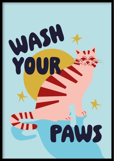 Poster Wash your Paws - 30x40 cm - WC Poster - WALLLL - Exclusief lijst - Toilet poster - Professioneel fotopapier