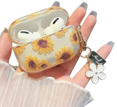 Schattige doorzichtige hoes voor AirPods Pro met bloemenpatroon en sleutelhanger