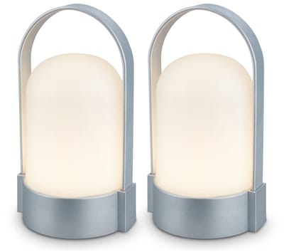 B.K.Licht Asa - Set van 2 Oplaadbare Tafellampen - snoerloze lamp - dimbaar - kampeerlamp - tentlamp - 50 Lm - voor binnen en buiten - 9 x 8 x 15,5 cm - chroom