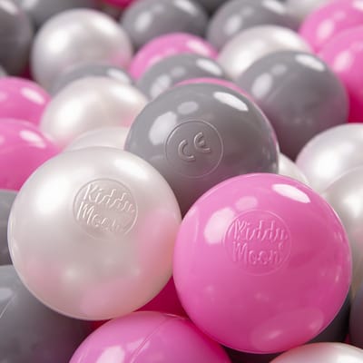 KiddyMoon 50 ∅ 7cm kinderballen speelballen voor ballenbad baby plastic ballen made in eu, parel/grijs/roze