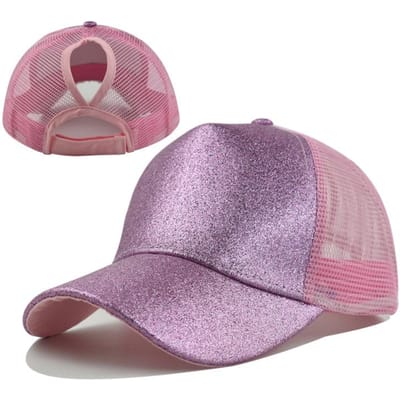 - Baseballpet van pailletten en mesh met zichtbare paardenstaart. Verkrijgbaar in Meerdere Kleuren en Geschikt voor de Zomer. One Size