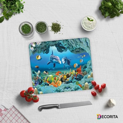 Aquarium Patroon Tempered Glas Snijplank 29cm × 34cm - Glassnijplank
