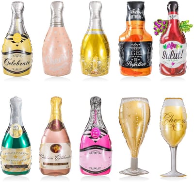 Dailygoods- Ballonnen Wijnfles - Folieballonnen - Feestballonnen - Herbruikbare Ballonnen - 10 Stuks - Aluminiumfolie