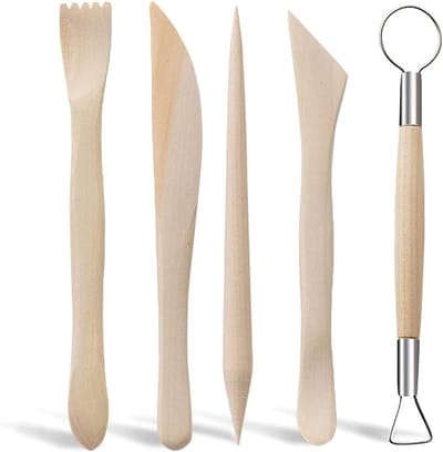 Pottenbakkers Gereedschap - Kleien Tools - Keramiek Vormgeven - 5 Delige Set - 15 cm Lengte - Natuurlijk