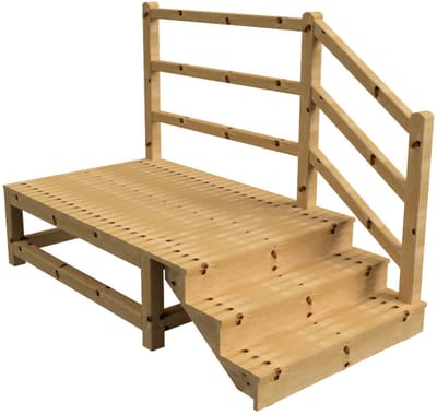 MILANO buitentrap 3 gesloten treden H54 cm - bordes L189 x B120 cm - trapleuning rechts - bordesleuning rechts