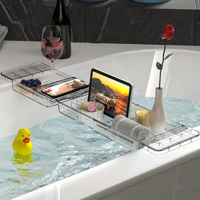 Unyqoos® Verstelbare badplank van kunststof voor comfort en organisatie in de badkamer