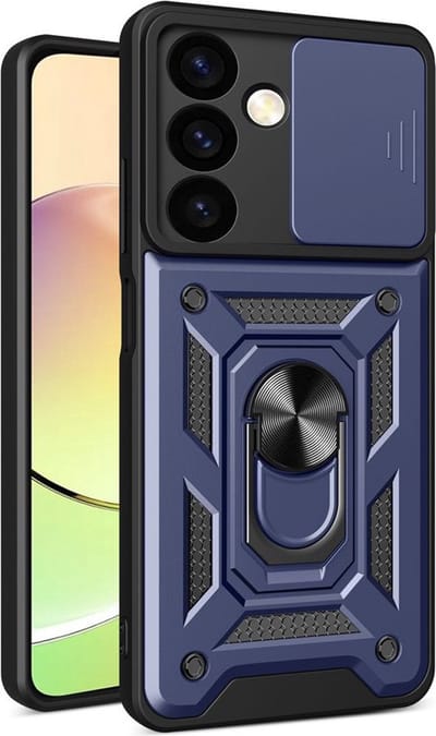MobyDefend Hoesje - Geschikt voor Samsung Galaxy S24 - Pantsercase Met Draaibare Ring - Blauw