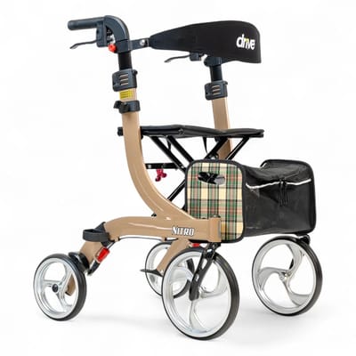 Rollator Nitro Large - Champagne - 1.80m tot 1.95m - Lichtgewicht - Weggewerkte remkabels - Opvouwbaar - Grote voorwielen