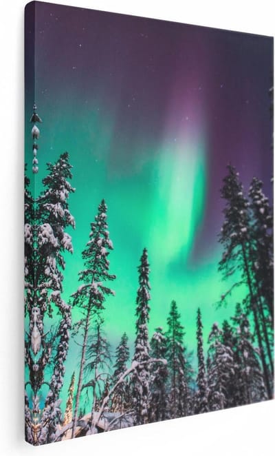 Artaza Canvas Schilderij Winterlandschap - 30x40 cm - Klein - Wanddecoratie Noorderlicht - Muurdecoratie Bomen - Kamer Accessoires Bos