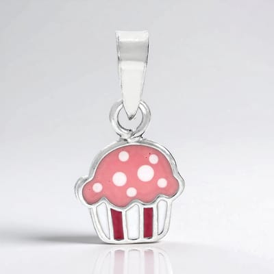 Cavill - Zilveren Hanger Cupcake - 925 Sterling Zilver - Speels Roze met Witte Stippen - Kleine Sierlijke Modeaccessoire - Perfect Cadeau Sieraden